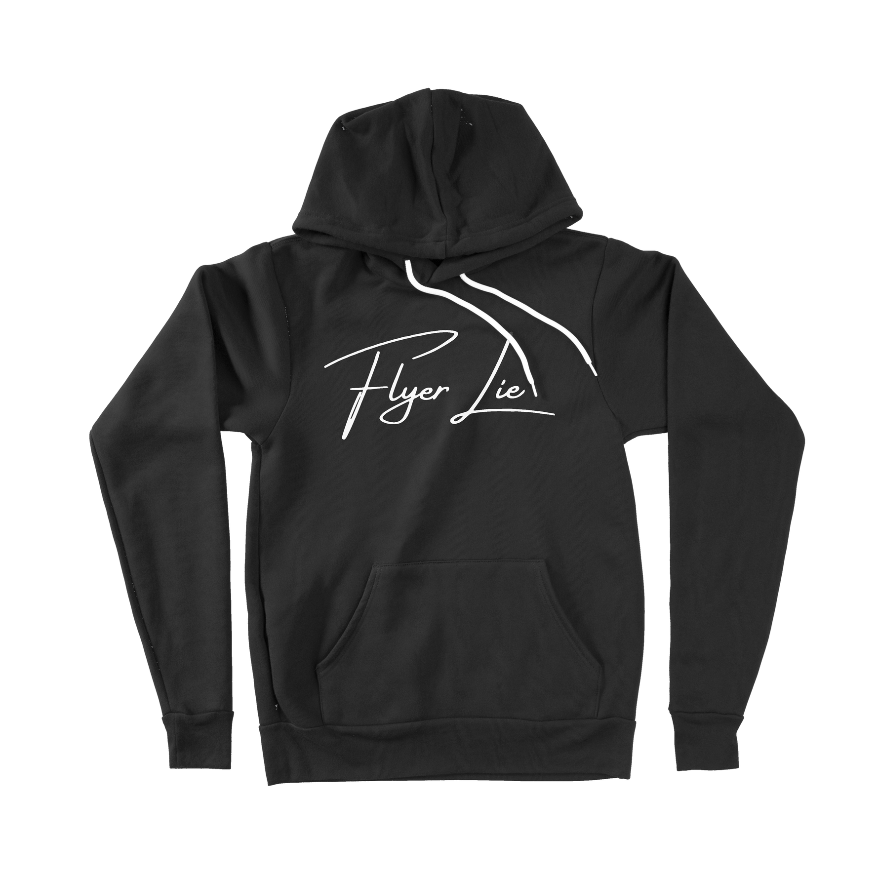 Black hoodie with white cursive text