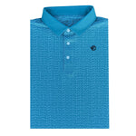 Blue patterned polo shirt on a white background