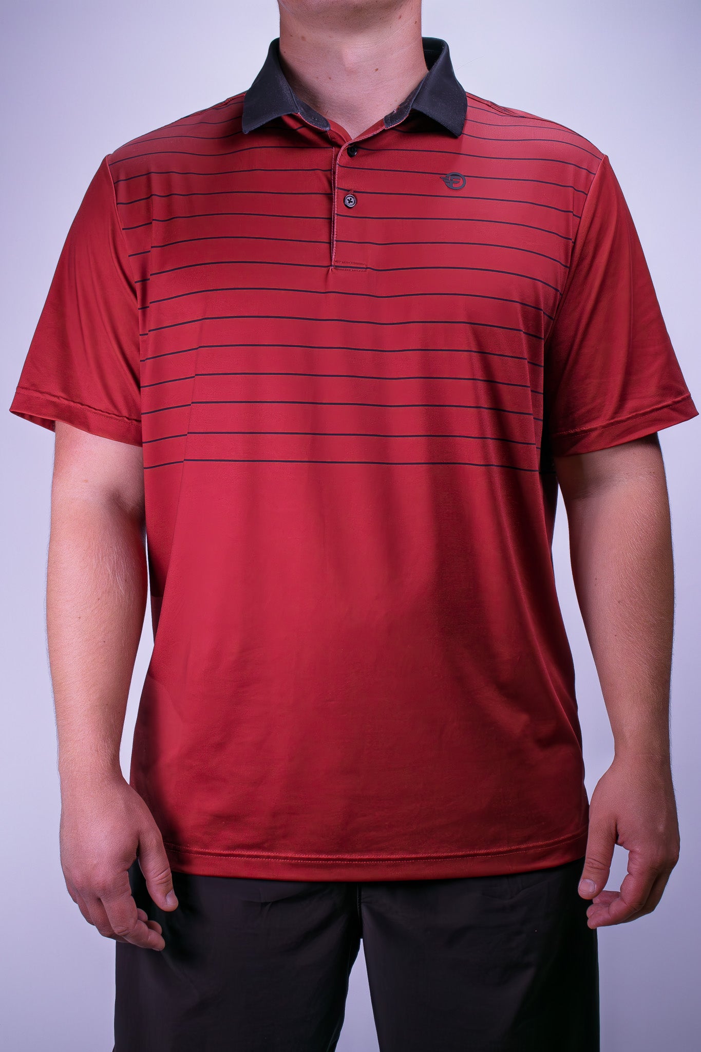 Premium red striped golf polo that could win you a free golf trip