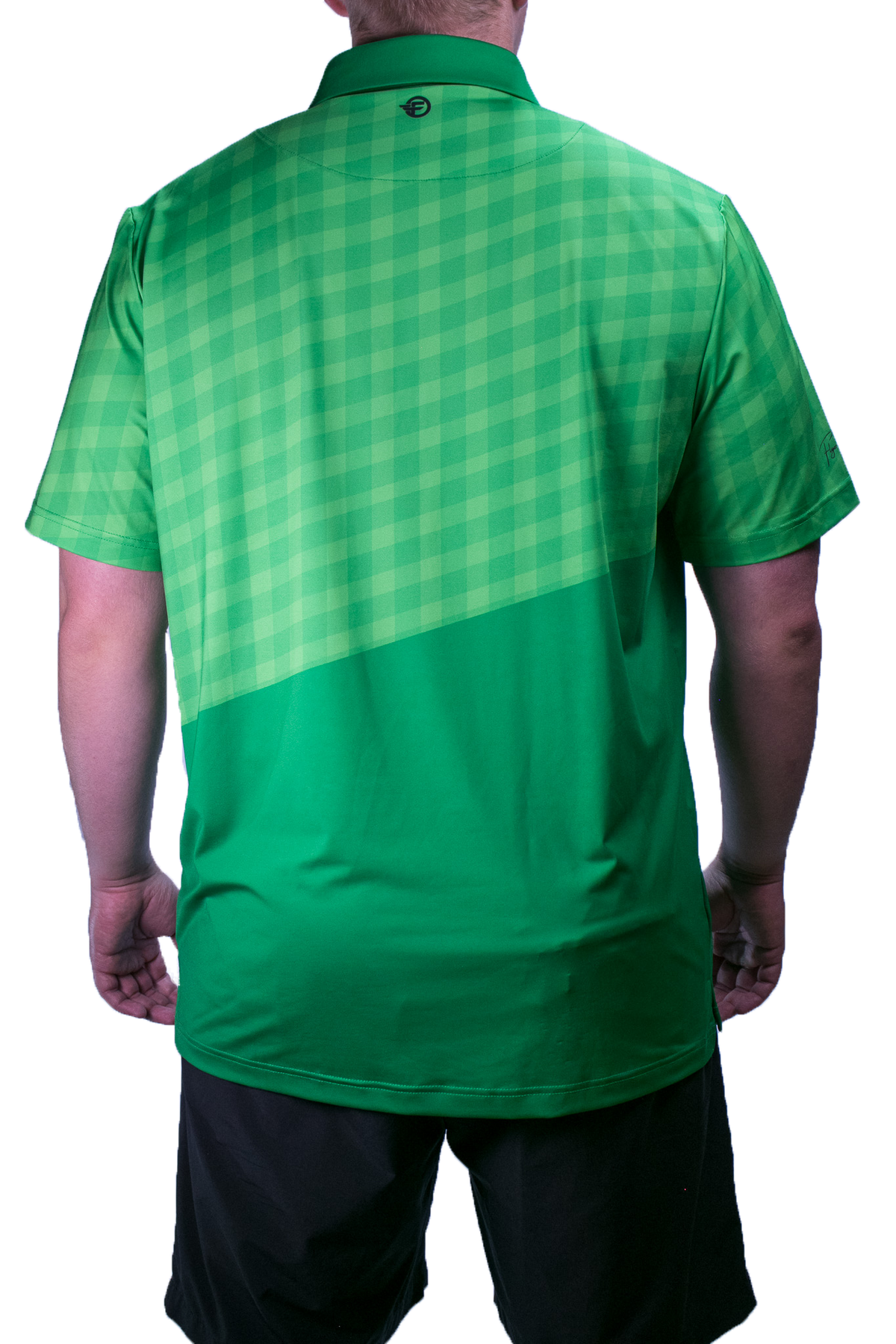 Green checkered polo shirt on a white background