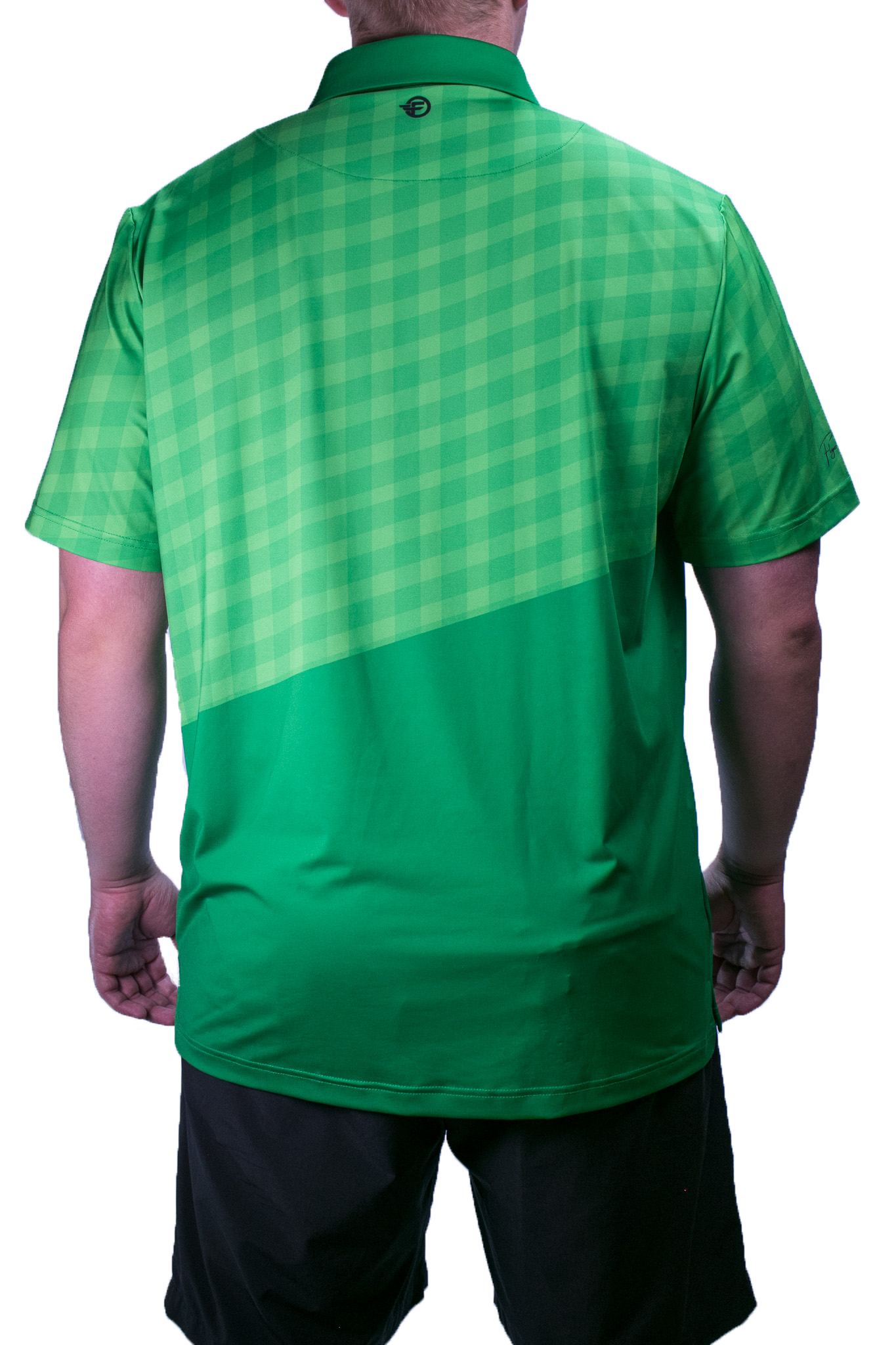 Green checkered polo shirt on a white background