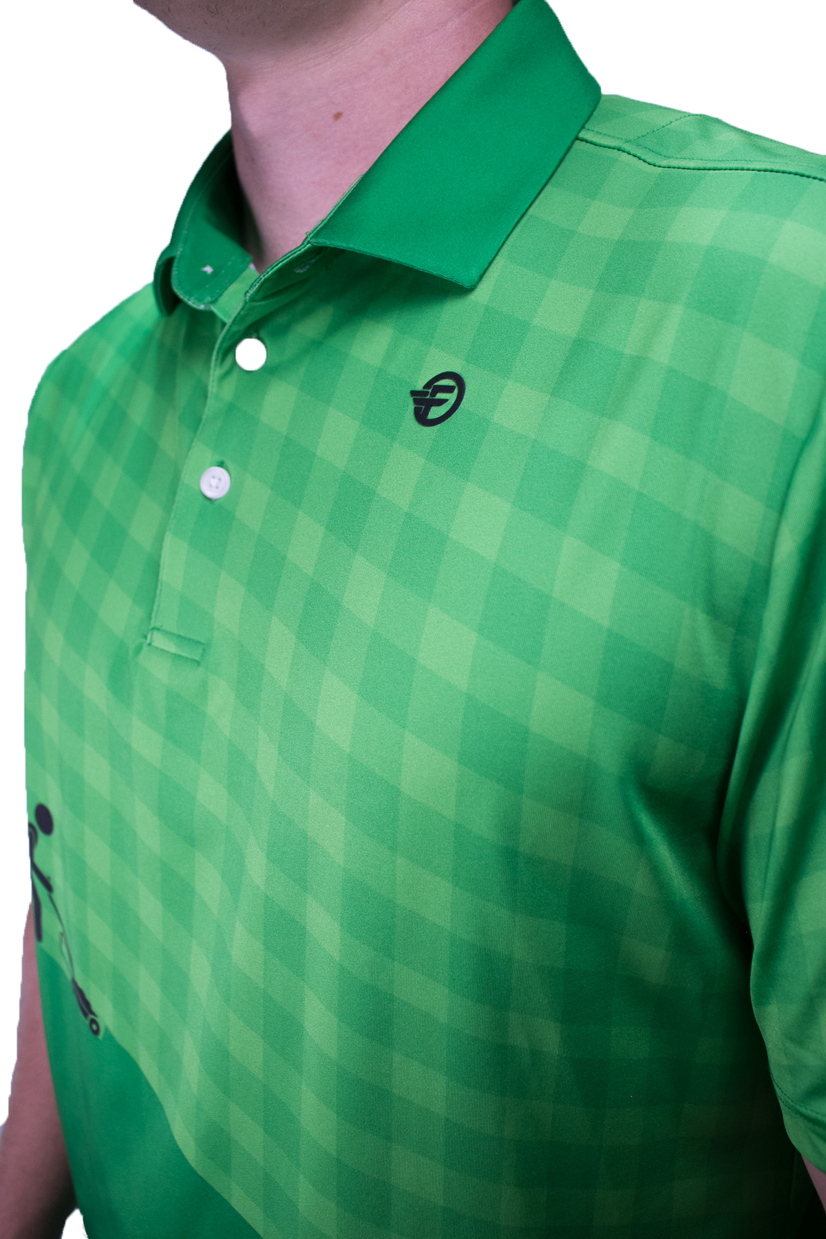 Green checkered polo shirt with a brand logo on a white background