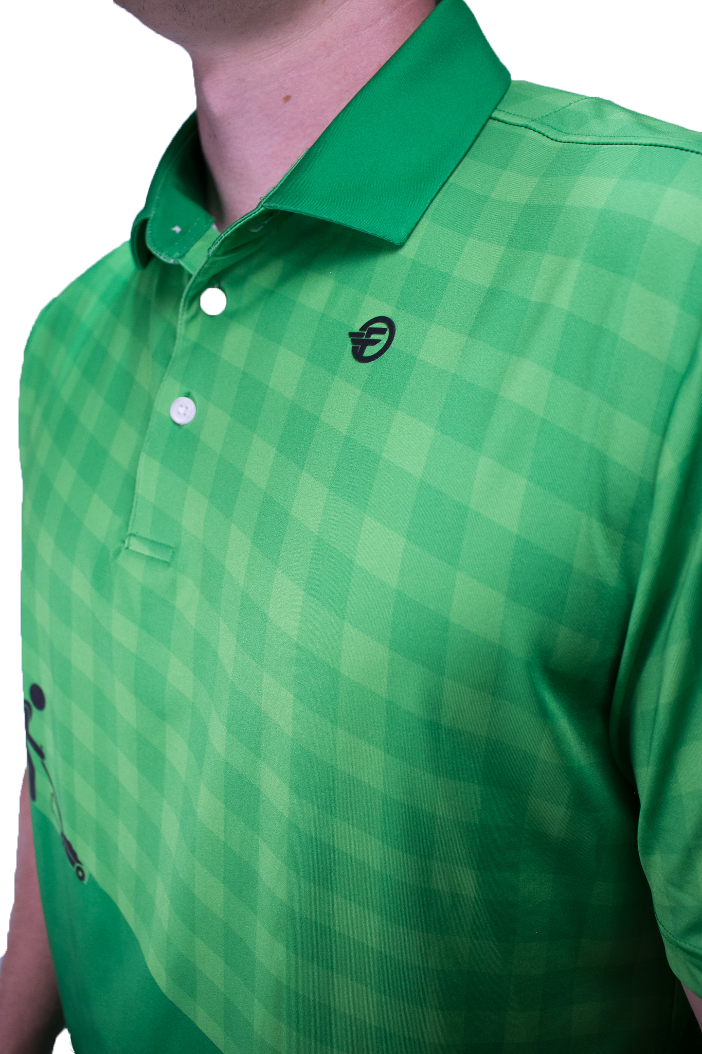 Green checkered polo shirt with a brand logo on a white background